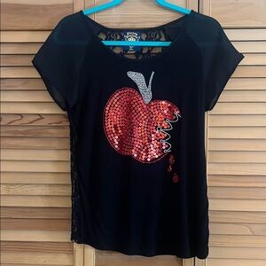 Black Top with Red Sequin Apple Design